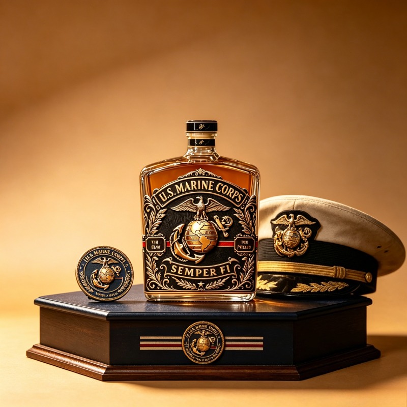Vintage Collectible Liquor Bottles - U.S. Marine Corps Whiskey Decanter, Vintage