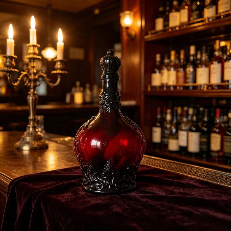 Vintage Collectible Liquor Bottles - Vintage Gothic Red Black Glass Decanter